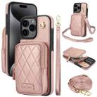 For iPhone 15 Pro AwQuer Crossbody Zipper Wallet Bag Litchi Leather Phone Case(Rose Gold) - 1