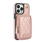 For iPhone 15 Pro AwQuer Crossbody Zipper Wallet Bag Litchi Leather Phone Case(Rose Gold) - 2