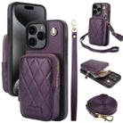 For iPhone 15 Pro AwQuer Crossbody Zipper Wallet Bag Litchi Leather Phone Case(Dark Purple) - 1