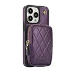 For iPhone 15 Pro AwQuer Crossbody Zipper Wallet Bag Litchi Leather Phone Case(Dark Purple) - 2