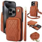 For iPhone 15 Pro AwQuer Crossbody Zipper Wallet Bag Litchi Leather Phone Case(Brown) - 1