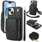 For iPhone 15 Plus AwQuer Crossbody Zipper Wallet Bag Litchi Leather Phone Case(Black) - 1