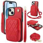 For iPhone 15 Plus AwQuer Crossbody Zipper Wallet Bag Litchi Leather Phone Case(Red) - 1