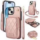 For iPhone 15 Plus AwQuer Crossbody Zipper Wallet Bag Litchi Leather Phone Case(Rose Gold) - 1