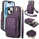 For iPhone 15 Plus AwQuer Crossbody Zipper Wallet Bag Litchi Leather Phone Case(Dark Purple) - 1