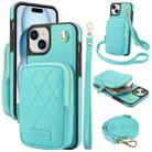 For iPhone 15 AwQuer Crossbody Zipper Wallet Bag Litchi Leather Phone Case(Mint Green) - 1