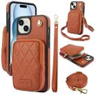 For iPhone 15 AwQuer Crossbody Zipper Wallet Bag Litchi Leather Phone Case(Brown) - 1