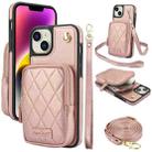 For iPhone 14 Plus AwQuer Crossbody Zipper Wallet Bag Litchi Leather Phone Case(Rose Gold) - 1