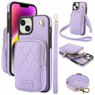 For iPhone 14 Plus AwQuer Crossbody Zipper Wallet Bag Litchi Leather Phone Case(Light Purple) - 1