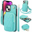 For iPhone 14 / 13 AwQuer Crossbody Zipper Wallet Bag Litchi Leather Phone Case(Mint Green) - 1