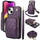 For iPhone 14 / 13 AwQuer Crossbody Zipper Wallet Bag Litchi Leather Phone Case(Dark Purple) - 1