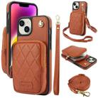 For iPhone 14 / 13 AwQuer Crossbody Zipper Wallet Bag Litchi Leather Phone Case(Brown) - 1