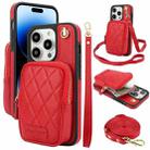 For iPhone 14 Pro AwQuer Crossbody Zipper Wallet Bag Litchi Leather Phone Case(Red) - 1