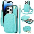 For iPhone 14 Pro AwQuer Crossbody Zipper Wallet Bag Litchi Leather Phone Case(Mint Green) - 1