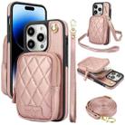 For iPhone 14 Pro AwQuer Crossbody Zipper Wallet Bag Litchi Leather Phone Case(Rose Gold) - 1