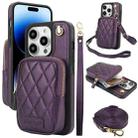 For iPhone 14 Pro AwQuer Crossbody Zipper Wallet Bag Litchi Leather Phone Case(Dark Purple) - 1