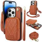 For iPhone 14 Pro AwQuer Crossbody Zipper Wallet Bag Litchi Leather Phone Case(Brown) - 1