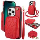 For iPhone 13 Pro Max AwQuer Crossbody Zipper Wallet Bag Litchi Leather Phone Case(Red) - 1