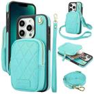 For iPhone 13 Pro Max AwQuer Crossbody Zipper Wallet Bag Litchi Leather Phone Case(Mint Green) - 1