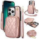 For iPhone 13 Pro Max AwQuer Crossbody Zipper Wallet Bag Litchi Leather Phone Case(Rose Gold) - 1