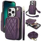 For iPhone 13 Pro Max AwQuer Crossbody Zipper Wallet Bag Litchi Leather Phone Case(Dark Purple) - 1