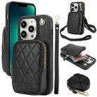 For iPhone 13 Pro AwQuer Crossbody Zipper Wallet Bag Litchi Leather Phone Case(Black) - 1