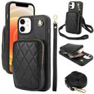 For iPhone 12 / 12 Pro AwQuer Crossbody Zipper Wallet Bag Litchi Leather Phone Case(Black) - 1