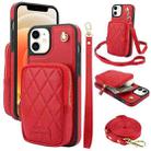 For iPhone 12 / 12 Pro AwQuer Crossbody Zipper Wallet Bag Litchi Leather Phone Case(Red) - 1