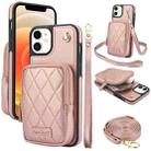 For iPhone 12 / 12 Pro AwQuer Crossbody Zipper Wallet Bag Litchi Leather Phone Case(Rose Gold) - 1