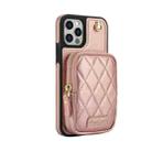 For iPhone 12 / 12 Pro AwQuer Crossbody Zipper Wallet Bag Litchi Leather Phone Case(Rose Gold) - 2