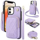 For iPhone 12 / 12 Pro AwQuer Crossbody Zipper Wallet Bag Litchi Leather Phone Case(Light Purple) - 1