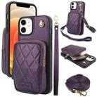 For iPhone 12 / 12 Pro AwQuer Crossbody Zipper Wallet Bag Litchi Leather Phone Case(Dark Purple) - 1