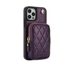 For iPhone 12 / 12 Pro AwQuer Crossbody Zipper Wallet Bag Litchi Leather Phone Case(Dark Purple) - 2