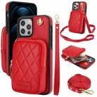 For iPhone 12 Pro Max AwQuer Crossbody Zipper Wallet Bag Litchi Leather Phone Case(Red) - 1