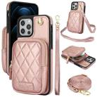 For iPhone 12 Pro Max AwQuer Crossbody Zipper Wallet Bag Litchi Leather Phone Case(Rose Gold) - 1