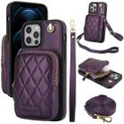 For iPhone 12 Pro Max AwQuer Crossbody Zipper Wallet Bag Litchi Leather Phone Case(Dark Purple) - 1