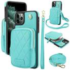 For iPhone 11 Pro Max AwQuer Crossbody Zipper Wallet Bag Litchi Leather Phone Case(Mint Green) - 1