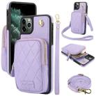 For iPhone 11 Pro Max AwQuer Crossbody Zipper Wallet Bag Litchi Leather Phone Case(Light Purple) - 1