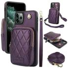 For iPhone 11 Pro Max AwQuer Crossbody Zipper Wallet Bag Litchi Leather Phone Case(Dark Purple) - 1