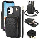 For iPhone 11 AwQuer Crossbody Zipper Wallet Bag Litchi Leather Phone Case(Black) - 1