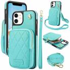 For iPhone 11 AwQuer Crossbody Zipper Wallet Bag Litchi Leather Phone Case(Mint Green) - 1
