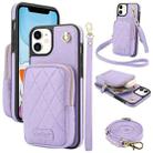 For iPhone 11 AwQuer Crossbody Zipper Wallet Bag Litchi Leather Phone Case(Light Purple) - 1