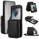 For Samsung Galaxy Z Flip6 AwQuer Crossbody Zipper Wallet Bag Litchi Leather Phone Case(Black) - 1