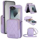 For Samsung Galaxy Z Flip6 AwQuer Crossbody Zipper Wallet Bag Litchi Leather Phone Case(Light Purple) - 1