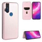 For Motorola Moto One Hyper Carbon Fiber Texture Horizontal Flip TPU + PC + PU Leather Case with Rope & Card Slot(Pink) - 1