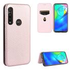 For Motorola Moto G Power Carbon Fiber Texture Horizontal Flip TPU + PC + PU Leather Case with Rope & Card Slot(Pink) - 1