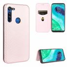 For Motorola Moto G8 Power(EU Version) Carbon Fiber Texture Horizontal Flip TPU + PC + PU Leather Case with Rope & Card Slot(Pink) - 1