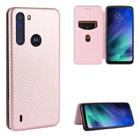 For Motorola Moto One Fusion Carbon Fiber Texture Horizontal Flip TPU + PC + PU Leather Case with Rope & Card Slot(Pink) - 1