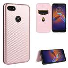 For Motorola Moto E6 Play Carbon Fiber Texture Horizontal Flip TPU + PC + PU Leather Case with Rope & Card Slot(Pink) - 1