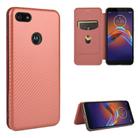 For Motorola Moto E6 Play Carbon Fiber Texture Horizontal Flip TPU + PC + PU Leather Case with Rope & Card Slot(Brown) - 1